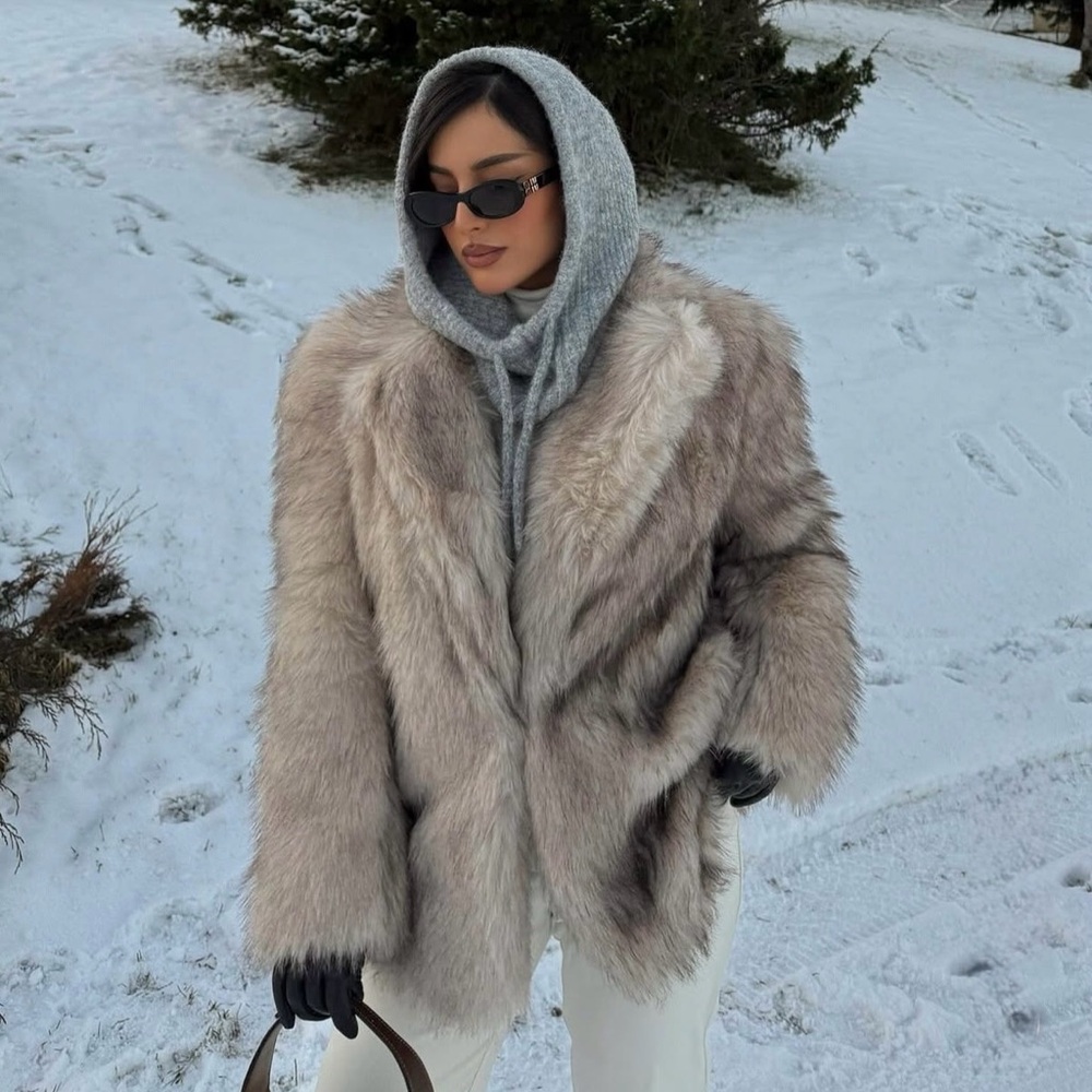 Zara Chic ivory cream Faux Fur Winter Coat
